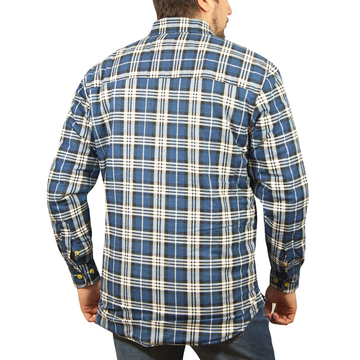 Jacksmith Quilted Flannelette Shirt Mens Jacket 100% Cotton Padded Warm Winter Flannel - Navy/Light Blue - XXL