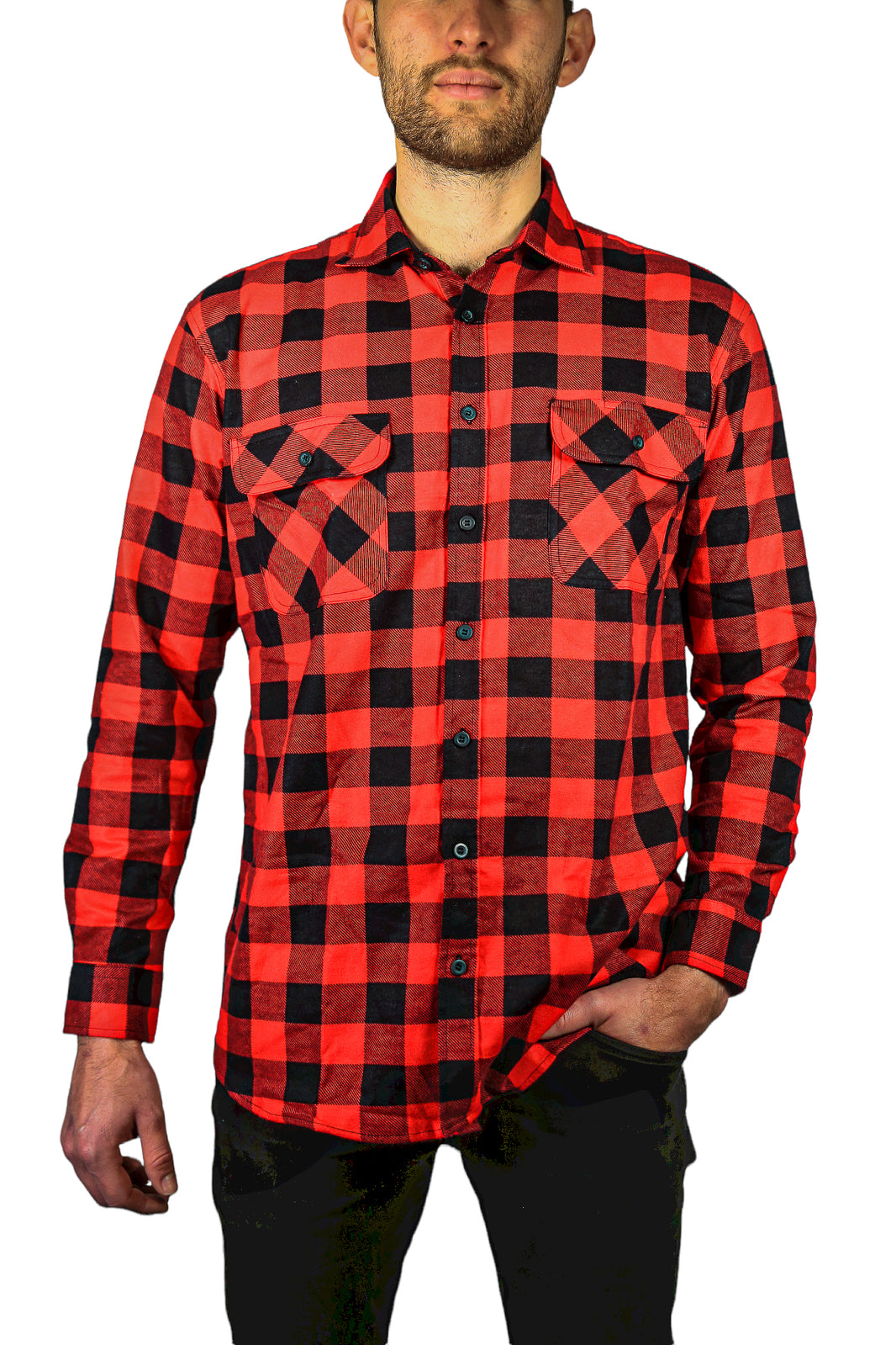 Jacksmith Quilted Flannelette Shirt Mens Jacket 100% Cotton Padded Warm Winter Flannel - Red/Black - 3XL