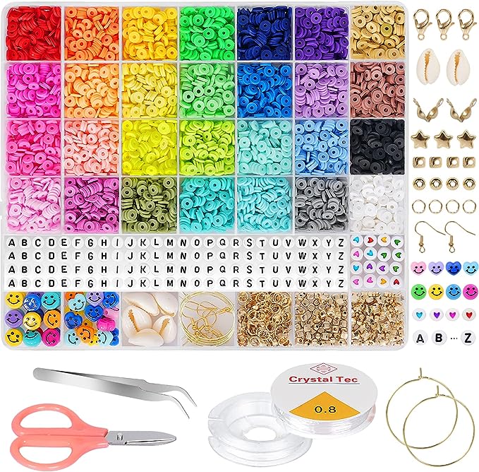 28 Colors 6380pcs 6mm Flat Round Heishi Polymer Clay Jewelry Making Kit Bead Smiley Face Beads Set