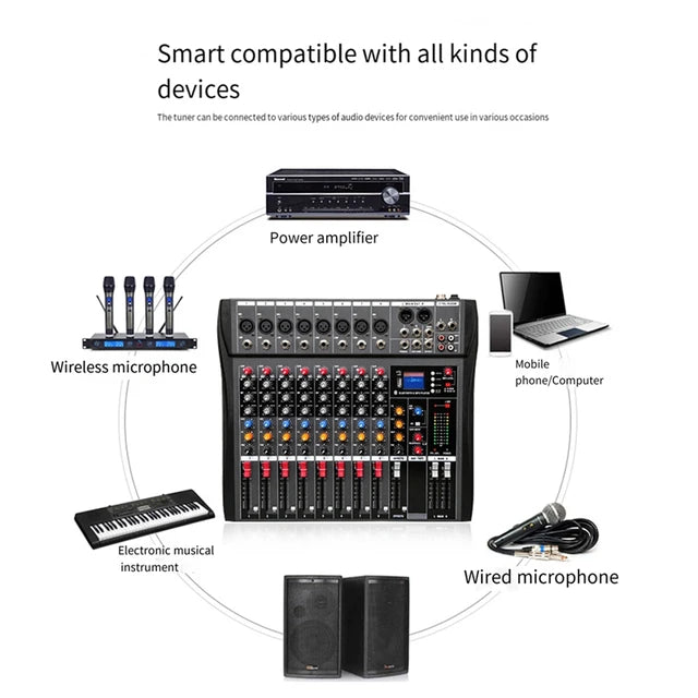 Hridz CT-80S Professional Audio Mixer – 8 Channels Bluetooth USB Mixer with Effects, 48V Phantom Power, and Built-in Sound Card, 8 Channels Audio Sound Mixer Mixing DJ Console USB with 48V Phantom Power