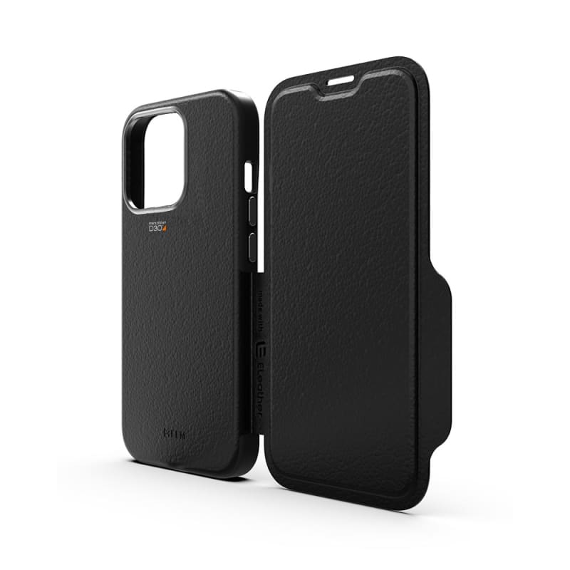 EFM Monaco Leather Wallet Case Armour with D3O 5G Signal Plus for iPhone 13 Pro (6.1" Pro) - Black