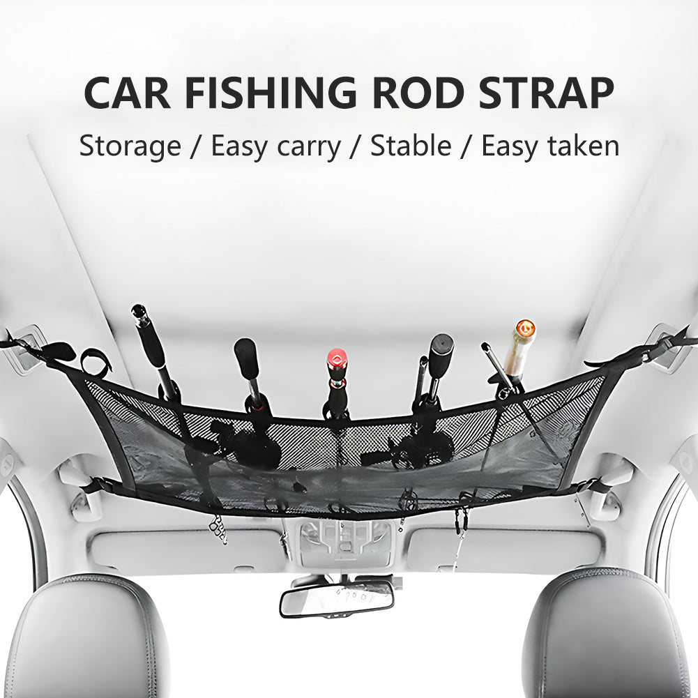 Car Fishing Rod Strap Vehicle Rod Carrier Storage Net Fishing Pole Holder SUV-2PCS Black Fishing Strap