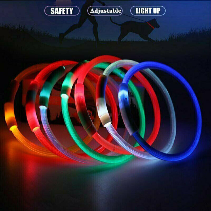 Rechargeable Night LED Dog Collar USB Glow Flashing Light Up Pet Collars Safety-Yellow-Diameter Length-50cm