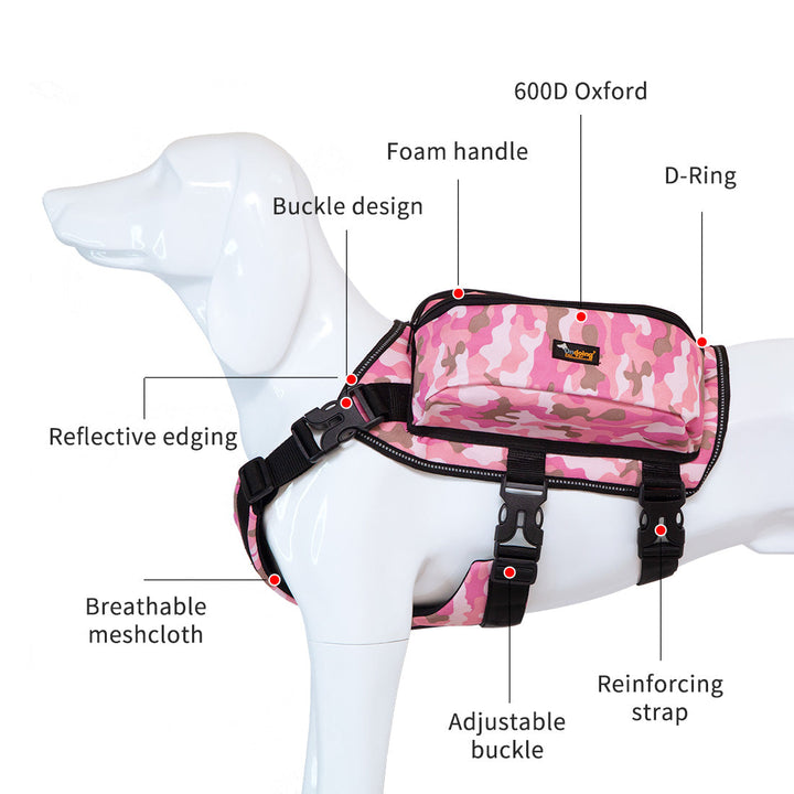 Ondoing Dog Backpack Harness Pet Carrier Saddle Bag Reflective Adjustable Outdoor Hiking-L-Camo Green