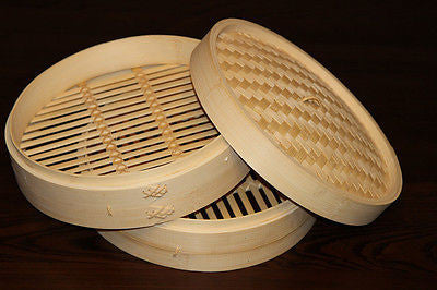 12 Inch Brand New Bamboo Steamer Set-2 Steamer Baskets With 1 Lid