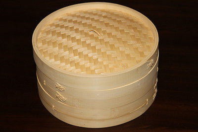 12 Inch Brand New Bamboo Steamer Set-2 Steamer Baskets With 1 Lid