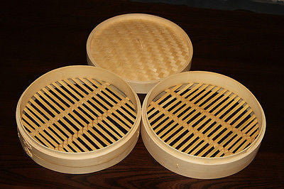 12 Inch Brand New Bamboo Steamer Set-2 Steamer Baskets With 1 Lid