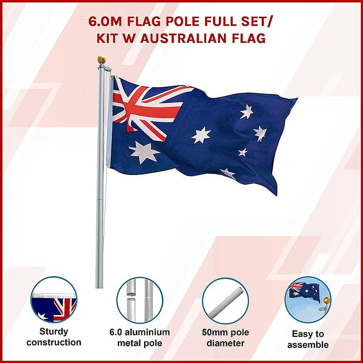 6.0m Flag Pole Full Set / Kit w Australian Flag