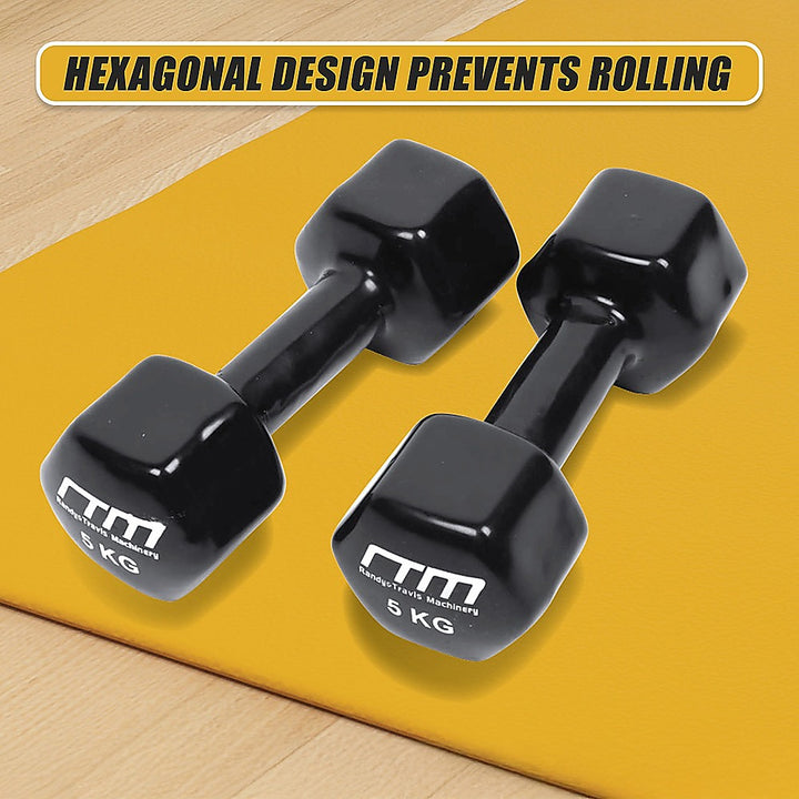 5kg Dumbbells Pair PVC Hand Weights Rubber Coated