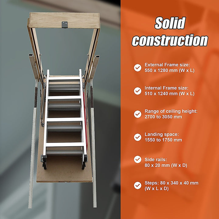 Deluxe Aluminium Attic Loft Ladder - 2700mm to 3050mm