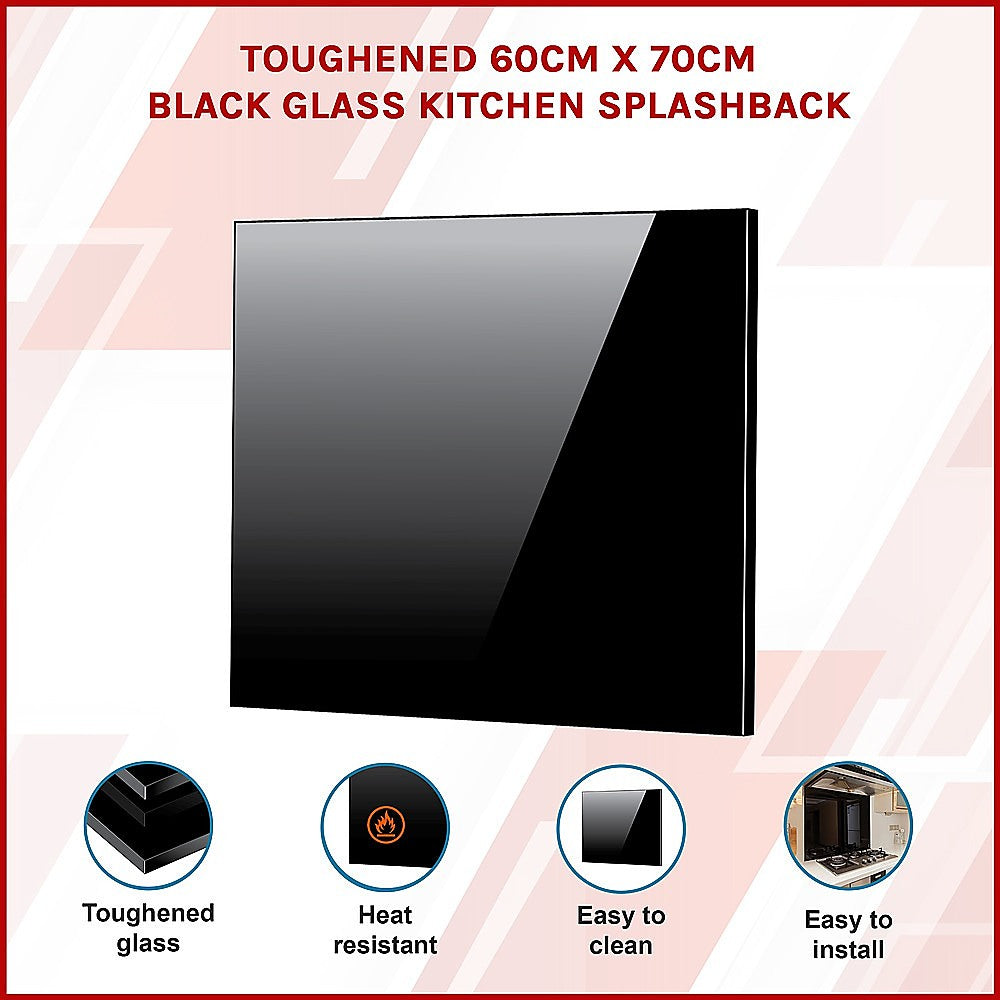 Toughened 60cm x 70cm Black Glass Kitchen Splashback