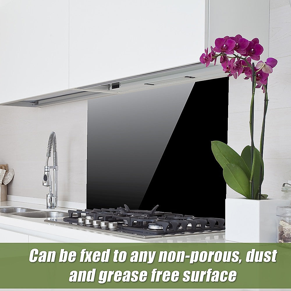 Toughened 90cm x 75cm Black Glass Kitchen Splashback