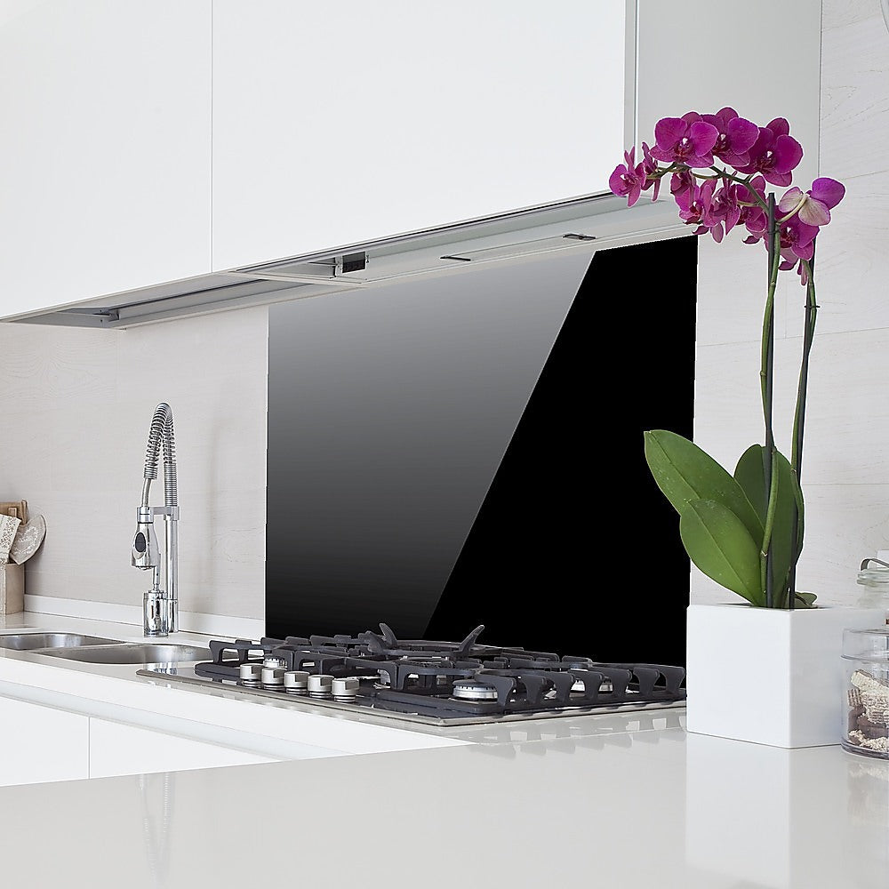 Toughened 90cm x 75cm Black Glass Kitchen Splashback