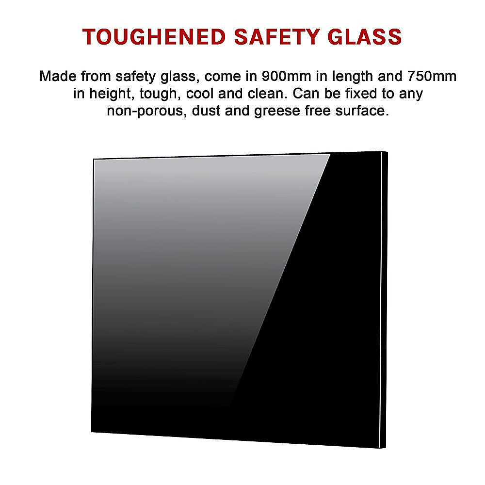 Toughened 90cm x 75cm Black Glass Kitchen Splashback