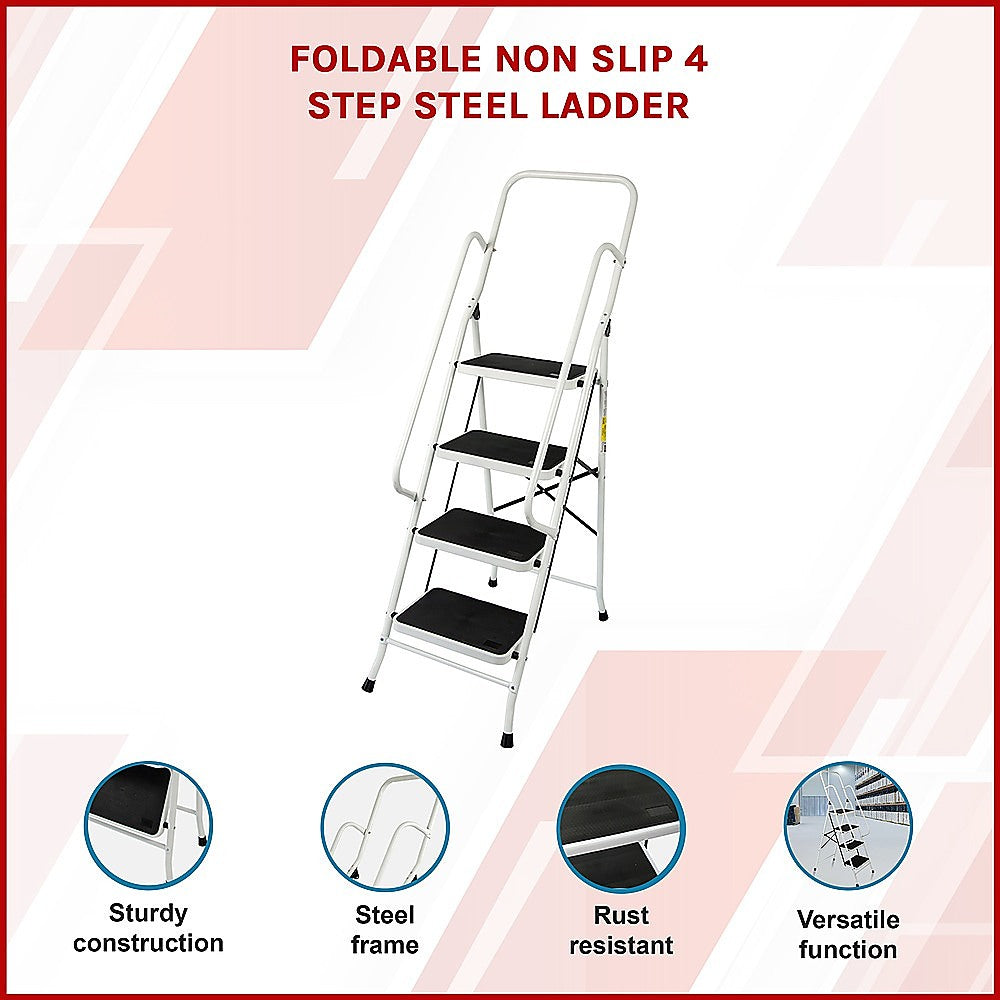 Foldable Non Slip 4 Step Steel Ladder