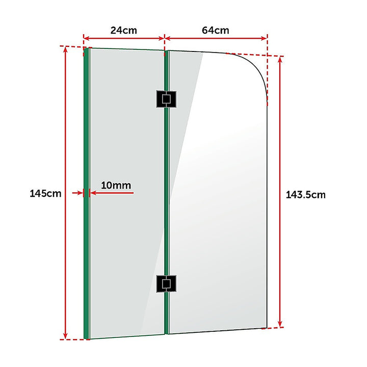 900 x 1450mm Frameless Bath Panel 10mm Glass Shower Screen By Della Francesca