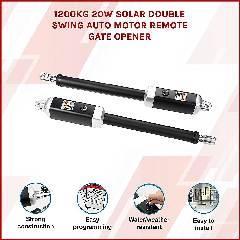 1200KG 20W Solar Double Swing Auto Motor Remote Gate Opener