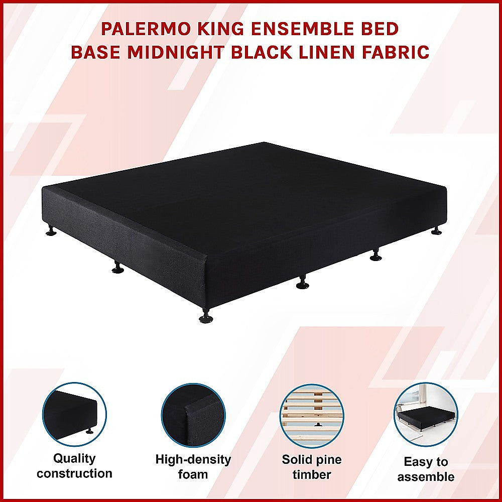 Palermo King Ensemble Bed Base Midnight Black Linen Fabric