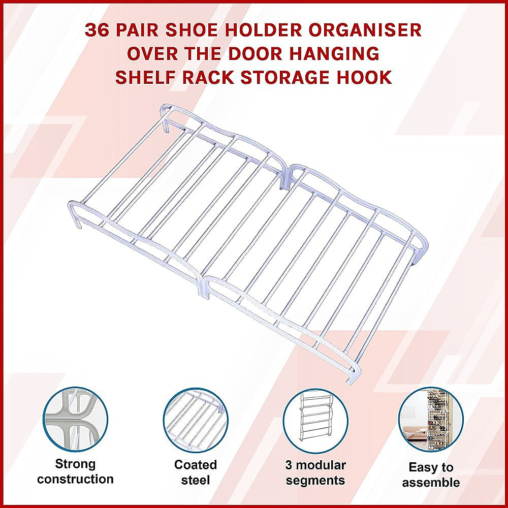 36 Pair Shoe Holder Organiser Over The Door Hanging Shelf Rack Storage Hook