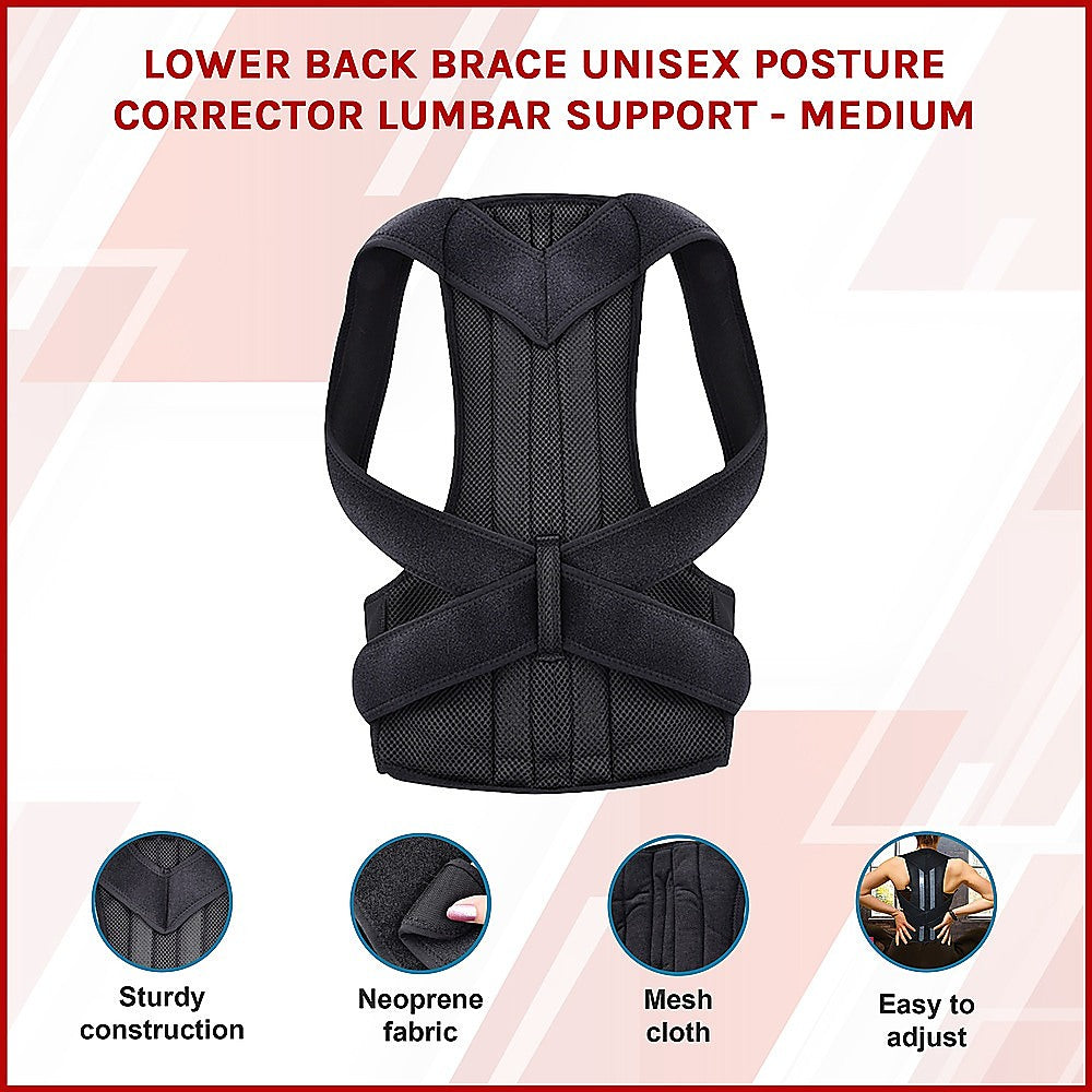 Lower Back Brace Unisex Posture Corrector Lumbar Support - Medium