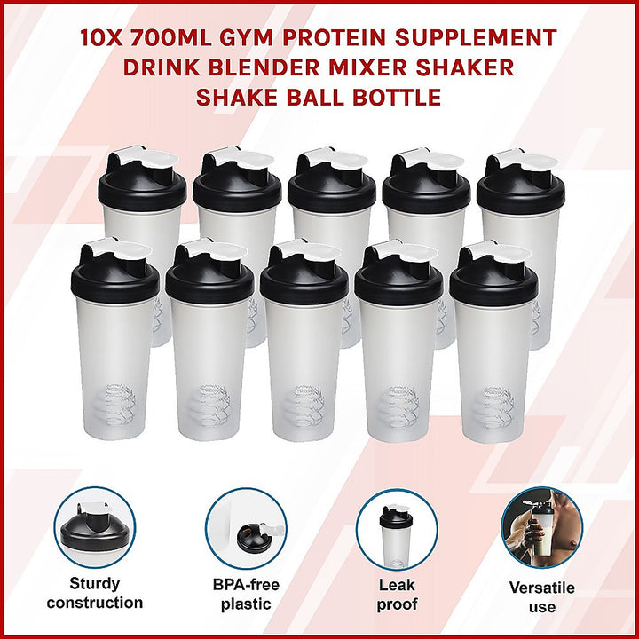 10x 700ml GYM Protein Supplement Drink Blender Mixer Shaker Shake Ball Bottle