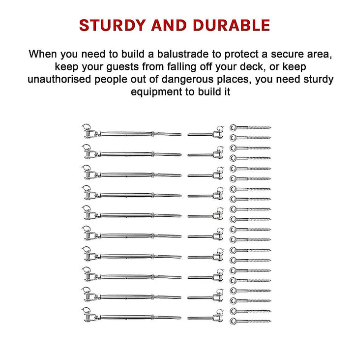 Stainless Steel Wire Rope DIY Balustrade Kit Jaw/Swage Fork Turnbuckle - 10 pack