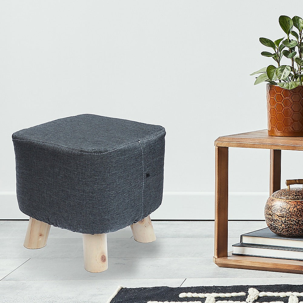 Fabric Ottoman Foot Stool Rest Pouffe Footstool Wood Storage Padded Seat