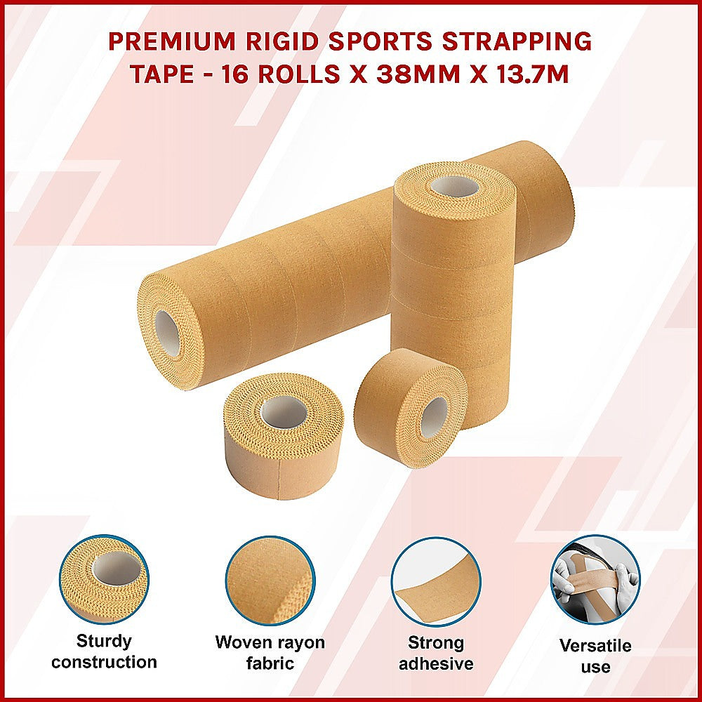 Premium Rigid Sports Strapping Tape - 16 Rolls x 38mm x 13.7m