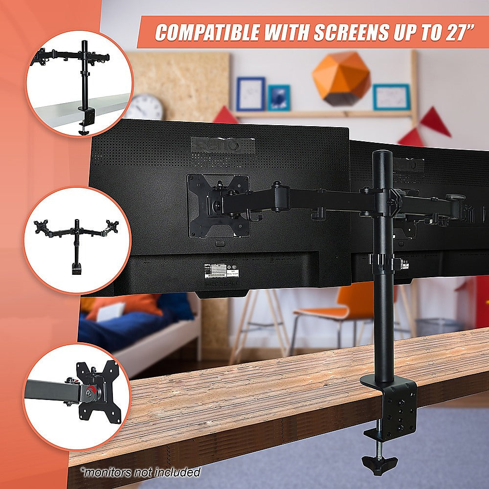 Dual LCD Monitor Desk Mount Stand Adjustable Fits 2 Screens Up To 27"