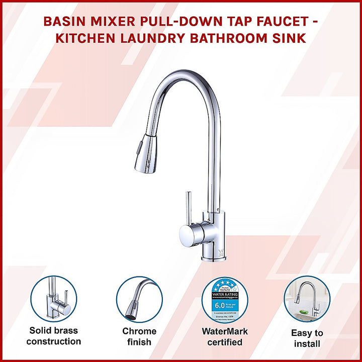 Basin Mixer Pull-Down Tap Faucet -Kitchen Laundry Bathroom Sink