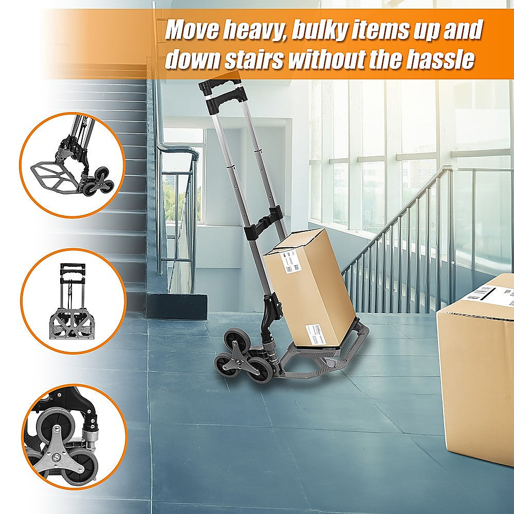 Stair Climbing Trolley 6 Wheels Aluminium Folding Hand Cart Climb Steps