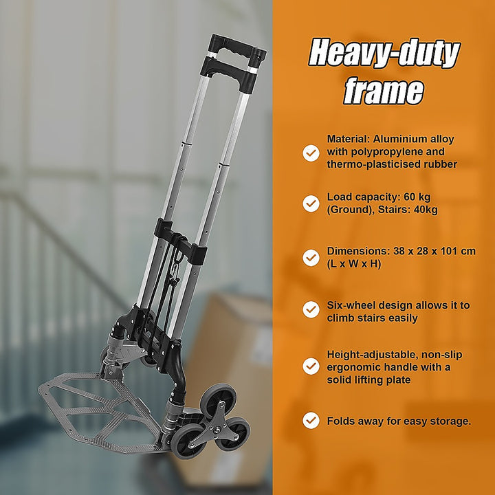 Stair Climbing Trolley 6 Wheels Aluminium Folding Hand Cart Climb Steps