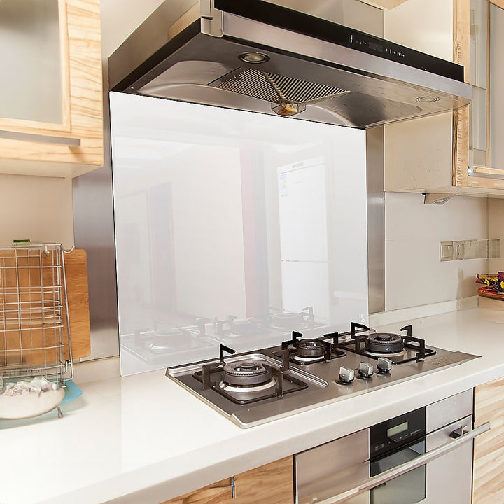 Toughened 90cm x 75cm White Glass Kitchen Splashback