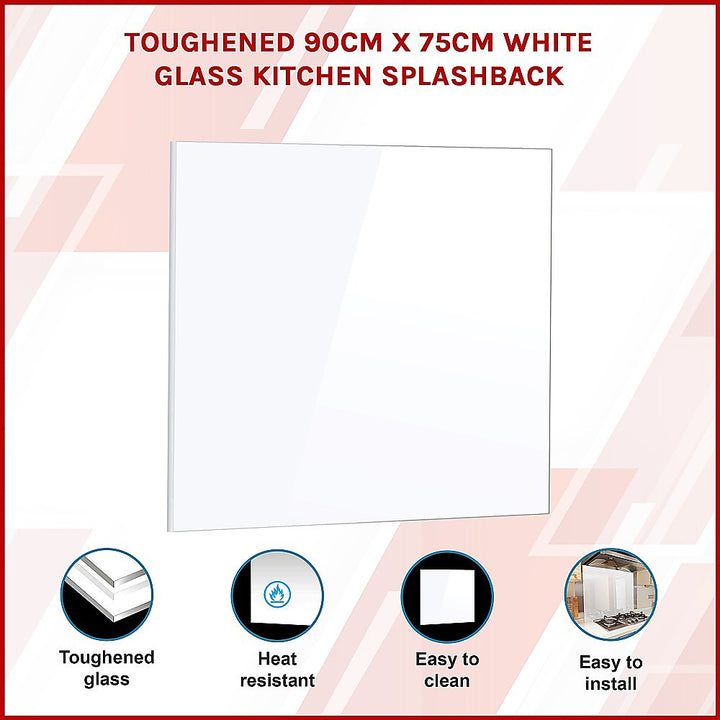 Toughened 90cm x 75cm White Glass Kitchen Splashback