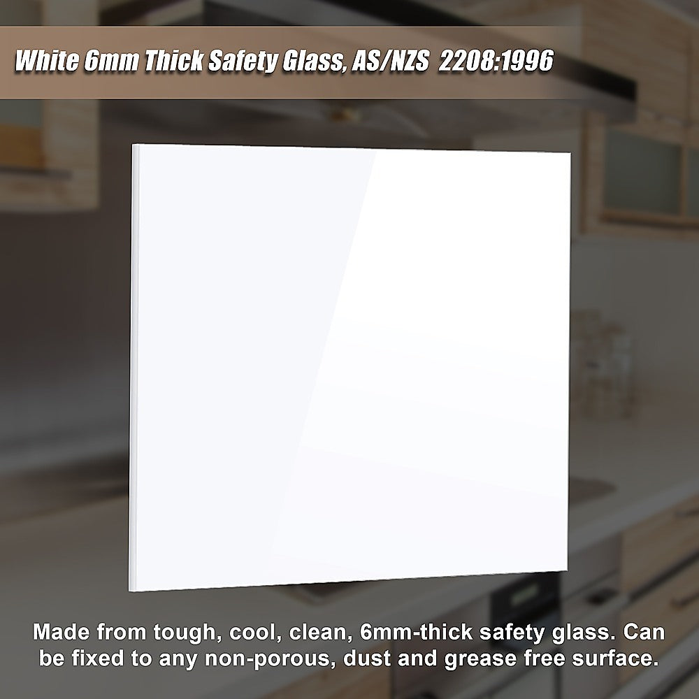 Toughened 90cm x 75cm White Glass Kitchen Splashback