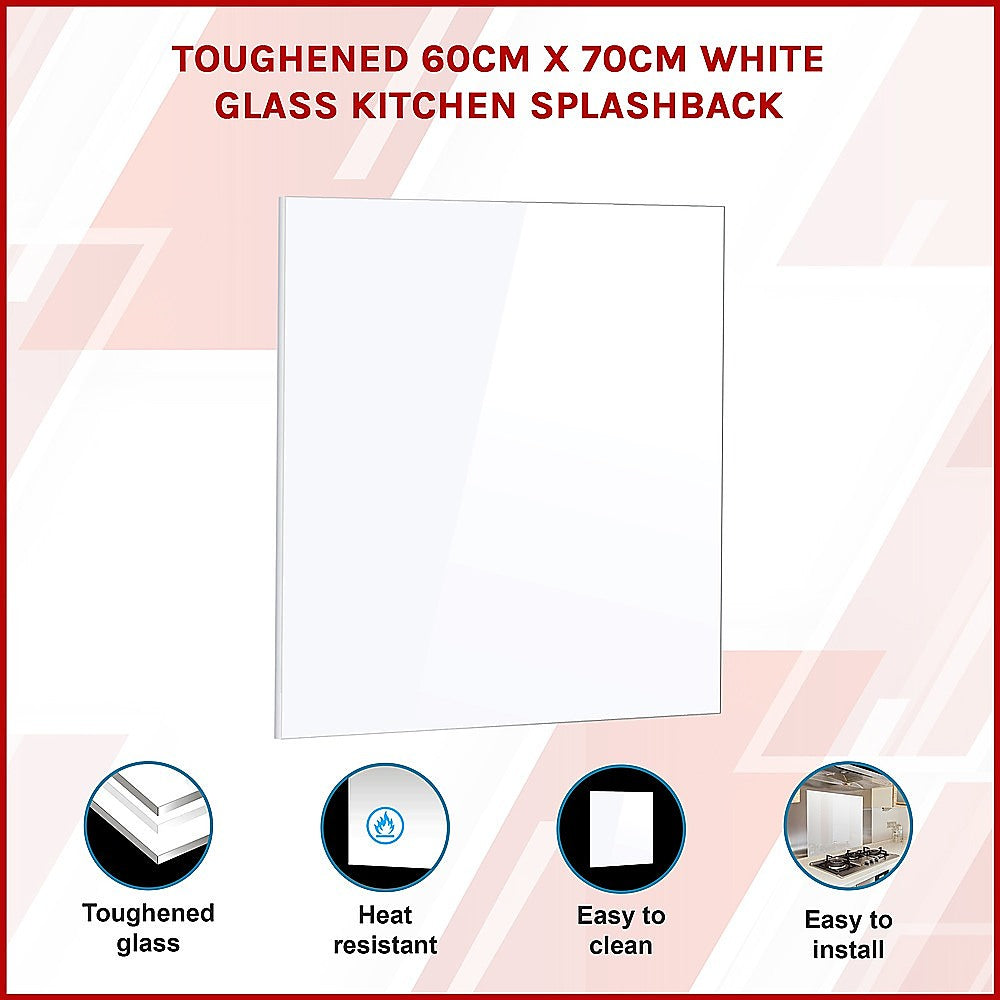 Toughened 60cm x 70cm White Glass Kitchen Splashback