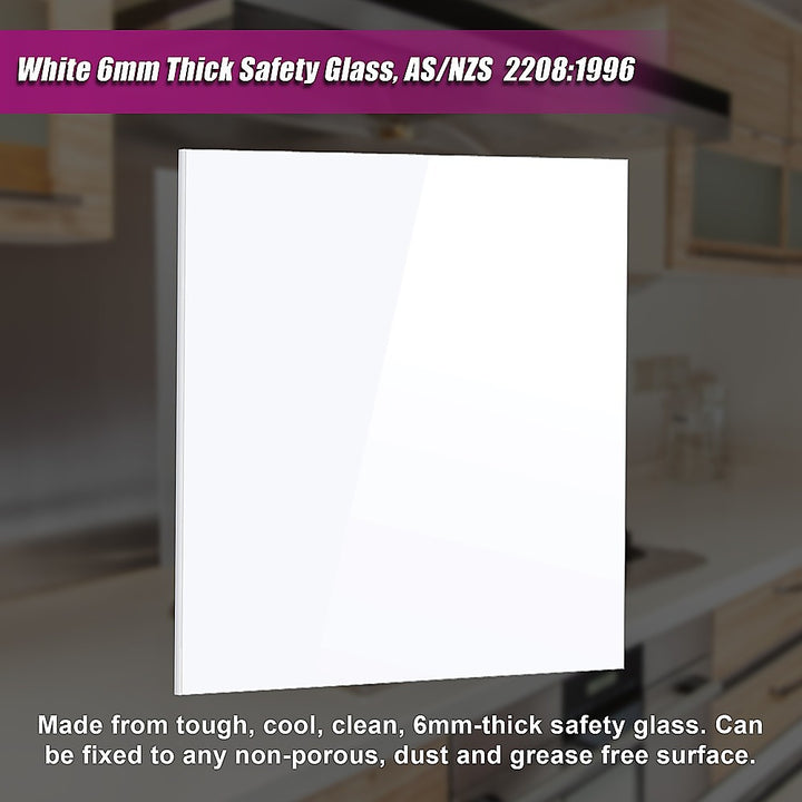 Toughened 60cm x 70cm White Glass Kitchen Splashback