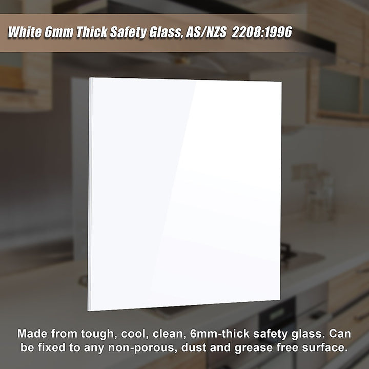 Toughened 60cm x 75cm White Glass Kitchen Splashback