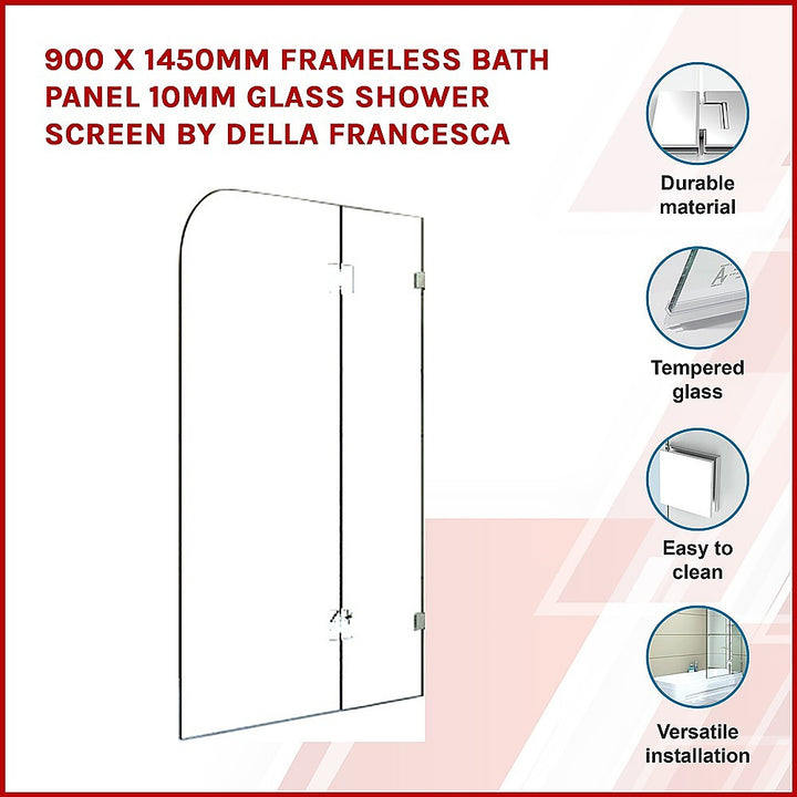 900 x 1450mm Frameless Bath Panel 10mm Glass Shower Screen By Della Francesca