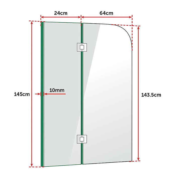 900 x 1450mm Frameless Bath Panel 10mm Glass Shower Screen By Della Francesca