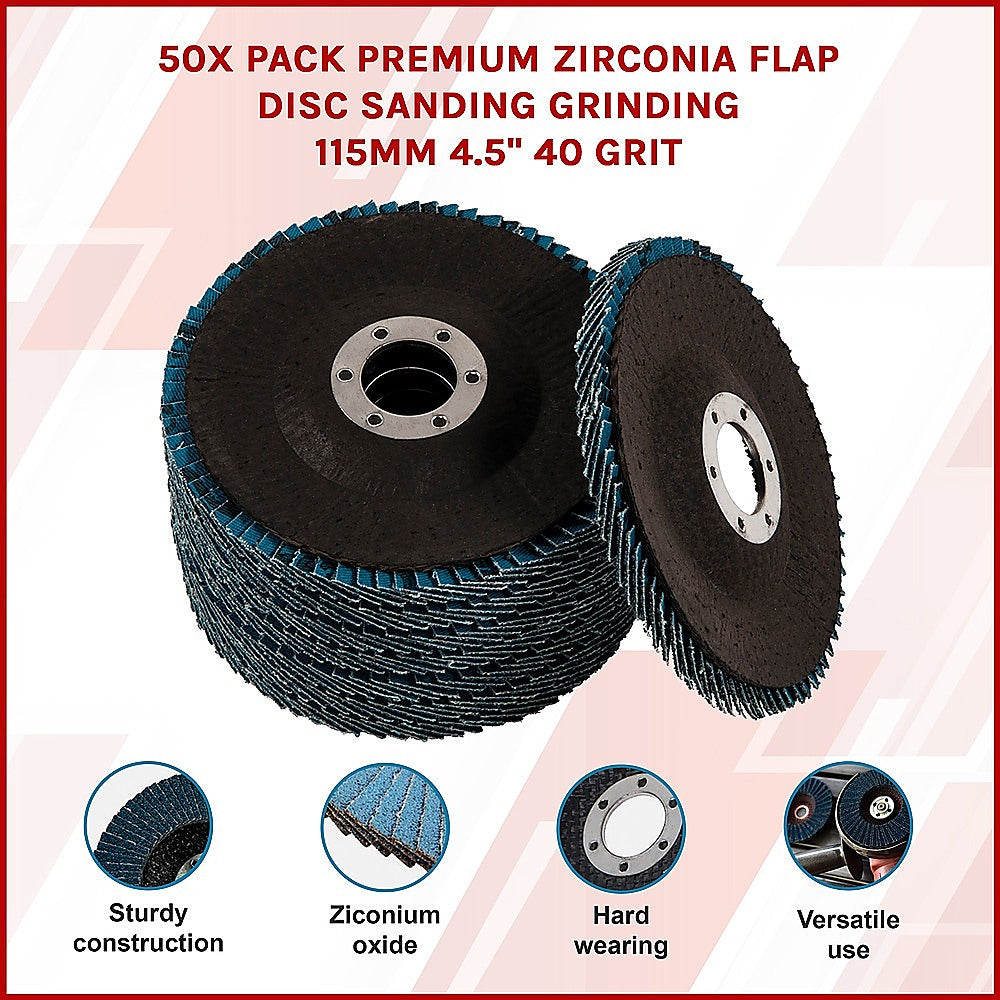 50x Pack Premium Zirconia Flap Disc Sanding Grinding 115mm 4.5" 40 Grit