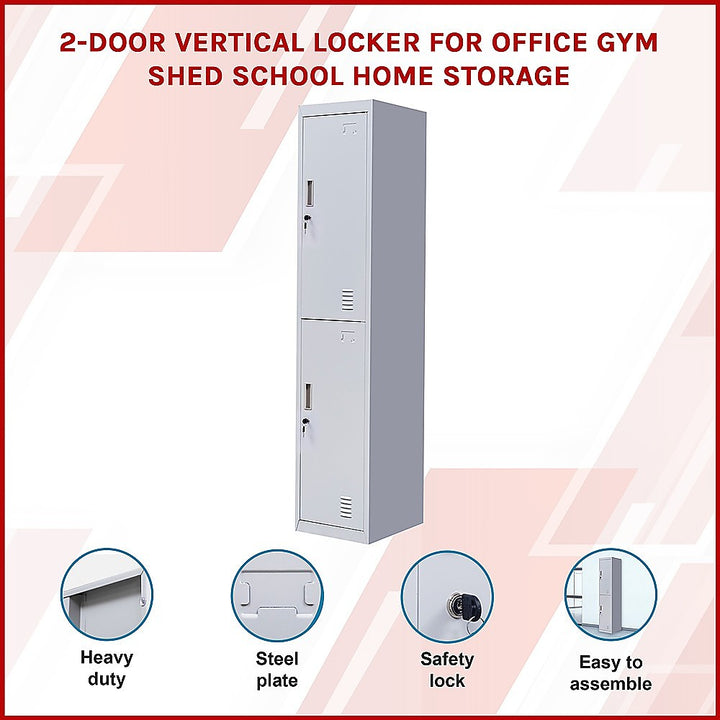 2-Door Vertical Locker for Office Gym Shed School Home Storage