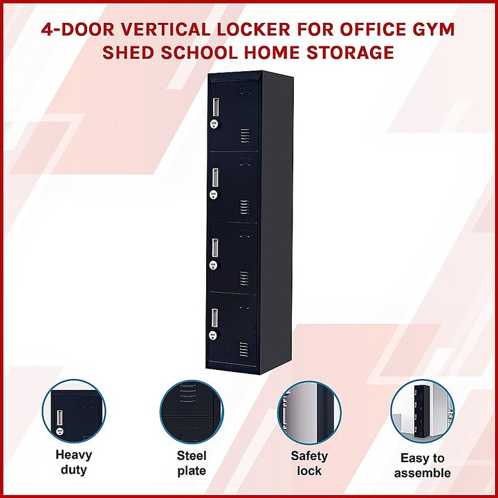 4-Door Vertical Locker for Office Gym Shed School Home Storage