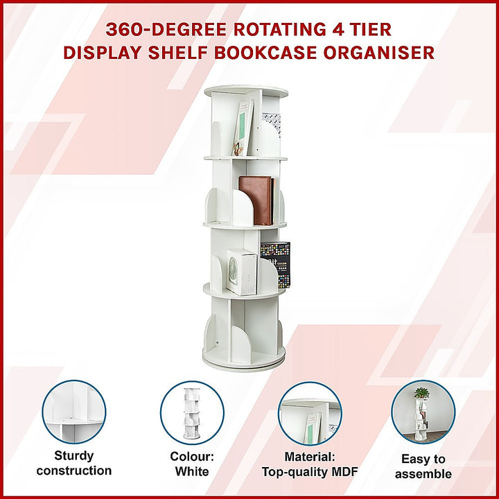 360-degree Rotating 4 Tier Display Shelf Bookcase Organiser