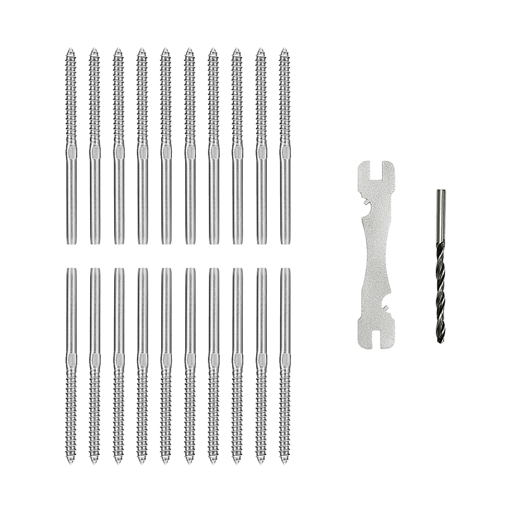 Stainless Steel DIY Rope Balustrade Kit 3.2mm Swage 2 x Lag Screw Term - 10 pack