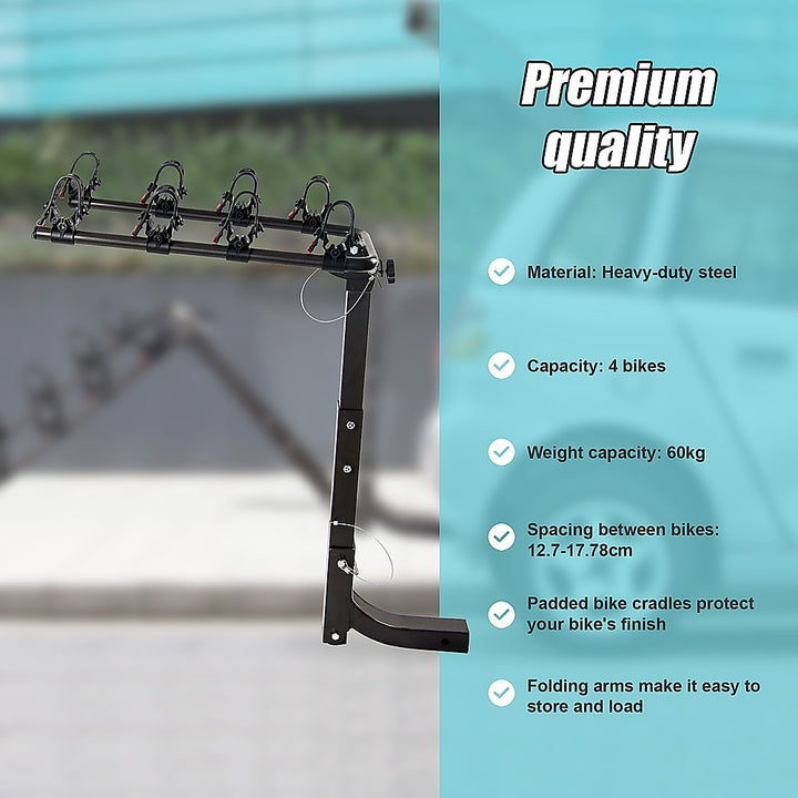 Premium 4-Bike Carrier Rack Hitch Mount Swing Down Bicycle Rack W/ 2" Receiver