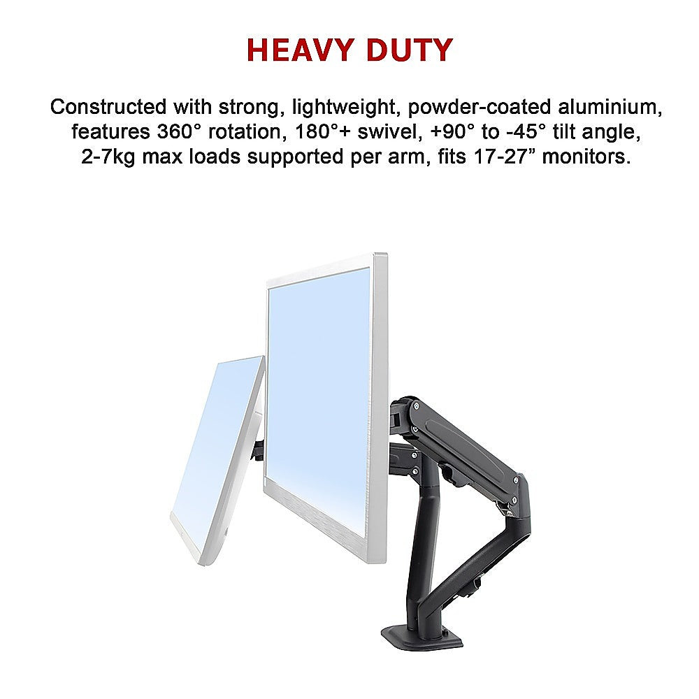 Dual Screen Gas-strut Monitor Stand Mount Desktop Bracket for LED/LC