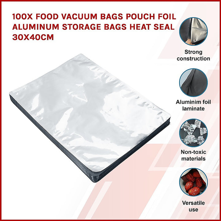 100x Food Vacuum Bags Pouch Foil Aluminum Storage Bags Heat Seal 30x40cm