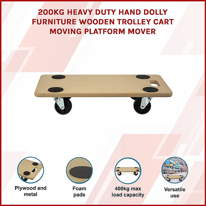 200kg Heavy Duty Hand Dolly Furniture Wooden Trolley Cart Moving Platform Mover