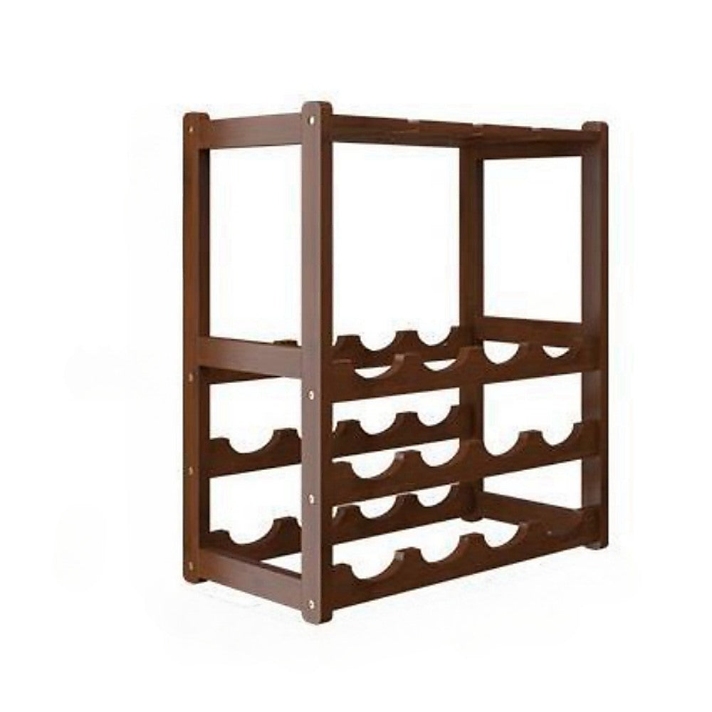 Bamboo Wine Rack Free Standing 15 Bottles with 6 Glasses Holder Storage in Dark Brown